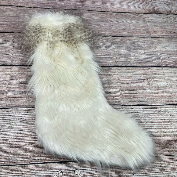 Anthropologie North Pole Cream Faux Fur Christmas Stocking Shaggy Holiday - Picture 8 of 10